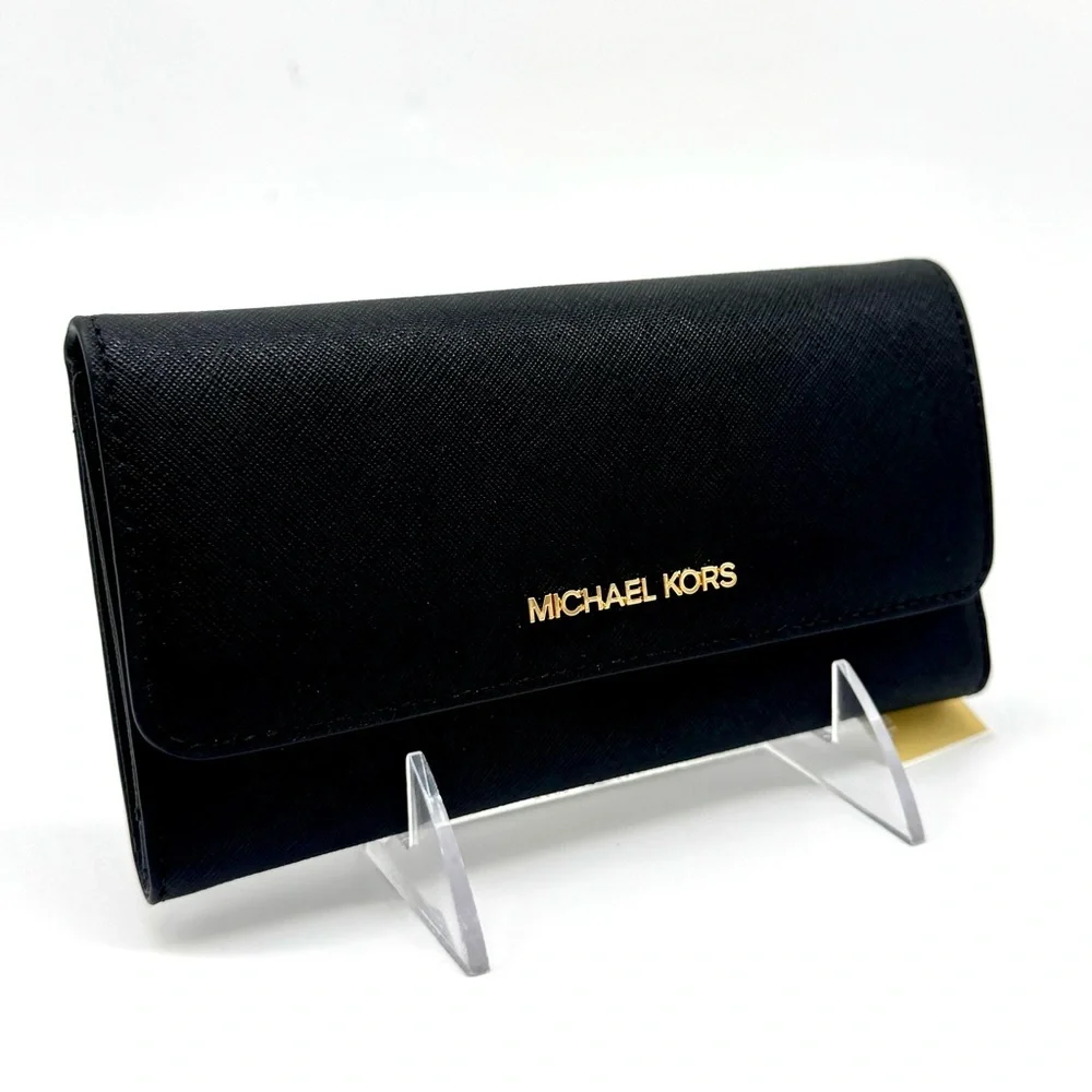Michael Kors Large Jet Set Travel Trifold Wallet - Black/Gold